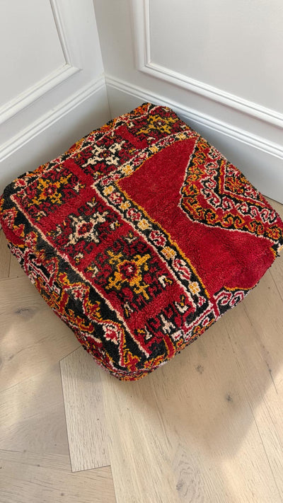 Pouf berbère vintage en laine naturelle – Fait main - 036