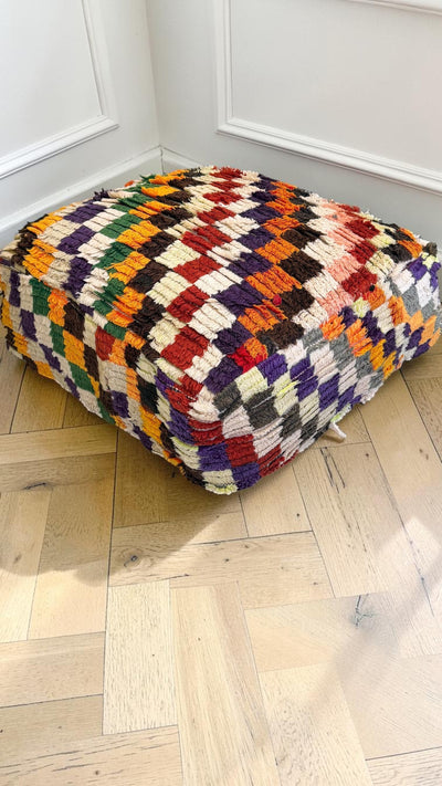 Pouf berbère vintage en laine naturelle – Fait main - 037