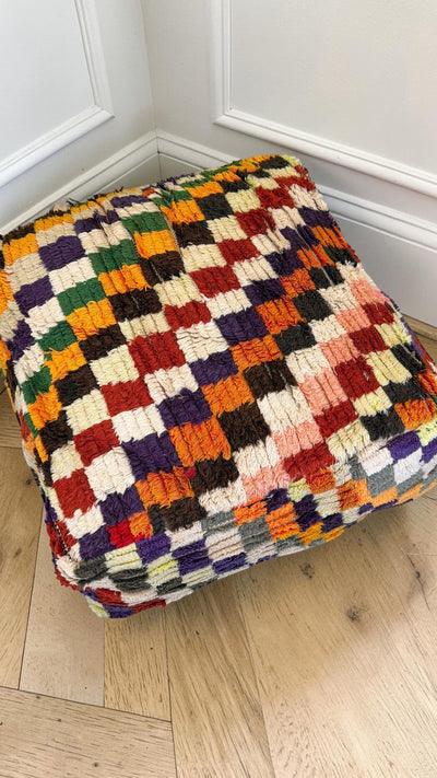 Pouf berbère vintage en laine naturelle – Fait main - 037