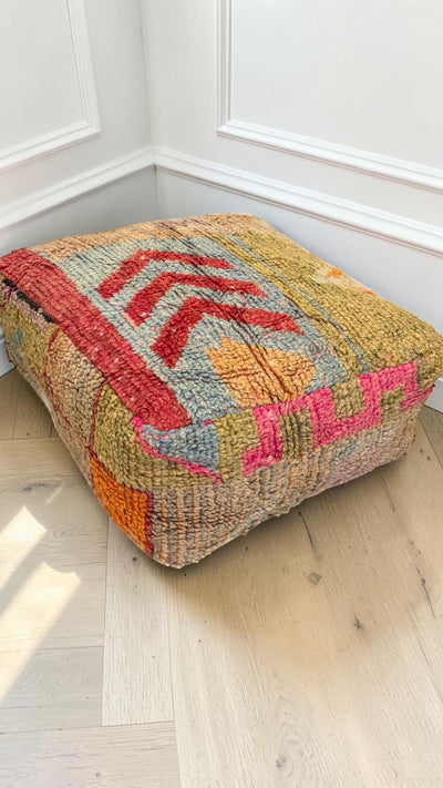 Pouf berbère vintage en laine naturelle – Fait main - 038