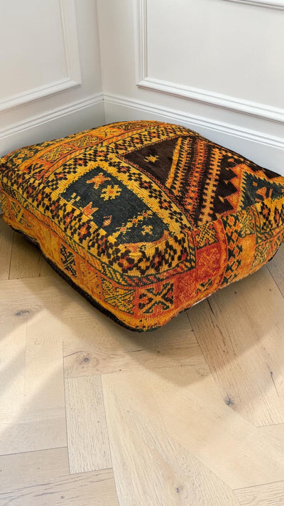 Pouf berbère vintage en laine naturelle – Fait main - 040