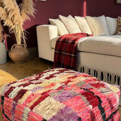 Pouf berbère vintage en laine naturelle – Fait main - 046