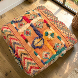 Pouf berbère vintage en laine naturelle – Fait main - 041