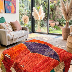 Pouf berbère vintage en laine naturelle – Fait main - 045