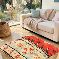 Pouf berbère vintage en laine naturelle – Fait main - 042