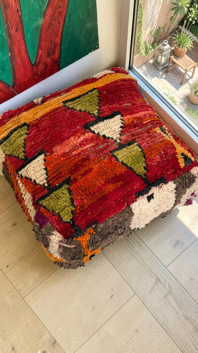 Pouf berbère vintage en laine naturelle – Fait main - 009