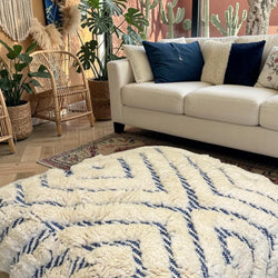 Pouf berbère vintage en laine naturelle – Fait main - 044