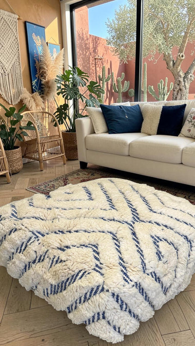 Pouf berbère vintage en laine naturelle – Fait main - 044