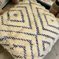 Pouf berbère vintage en laine naturelle – Fait main - 044