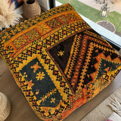 Pouf berbère vintage en laine naturelle – Fait main - 040