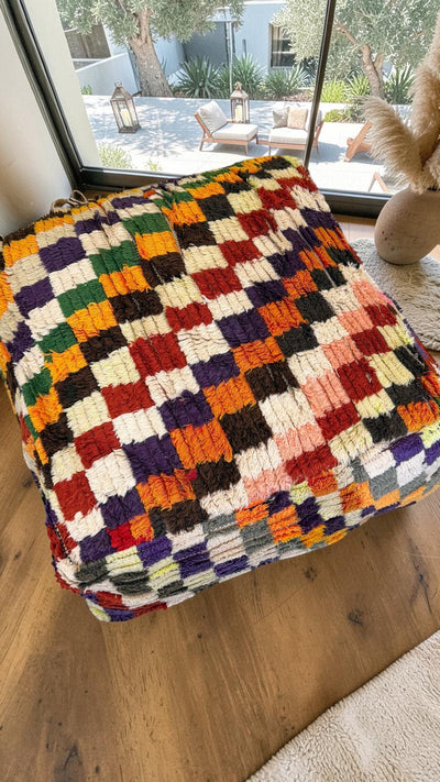 Pouf berbère vintage en laine naturelle – Fait main - 037