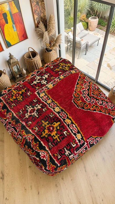 Pouf berbère vintage en laine naturelle – Fait main - 036