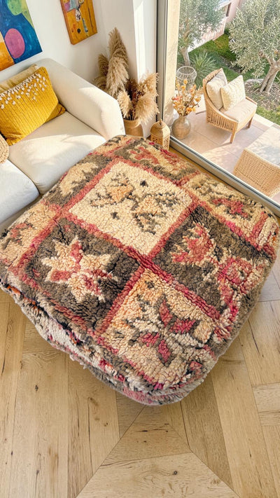 Pouf berbère vintage en laine naturelle – Fait main - 034