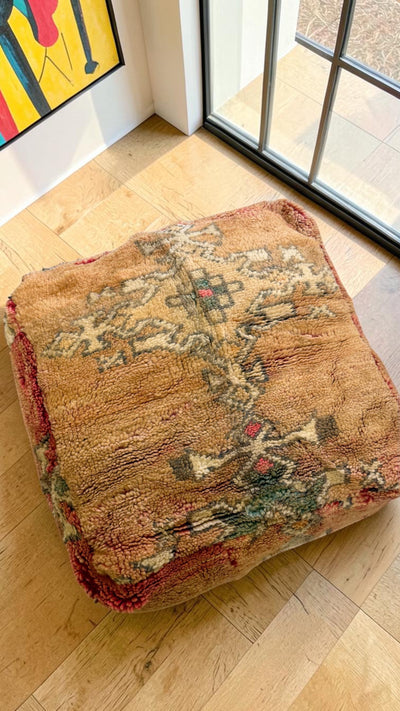 Pouf berbère vintage en laine naturelle – Fait main - 033