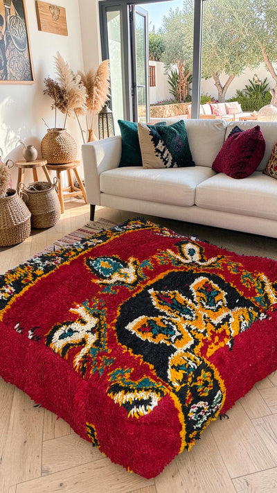 Pouf berbère vintage en laine naturelle – Fait main - 031