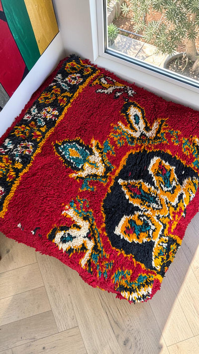 Pouf berbère vintage en laine naturelle – Fait main - 031