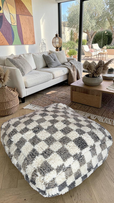 Pouf berbère vintage en laine naturelle – Fait main - 021