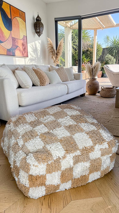 Pouf berbère vintage en laine naturelle – Fait main - 020