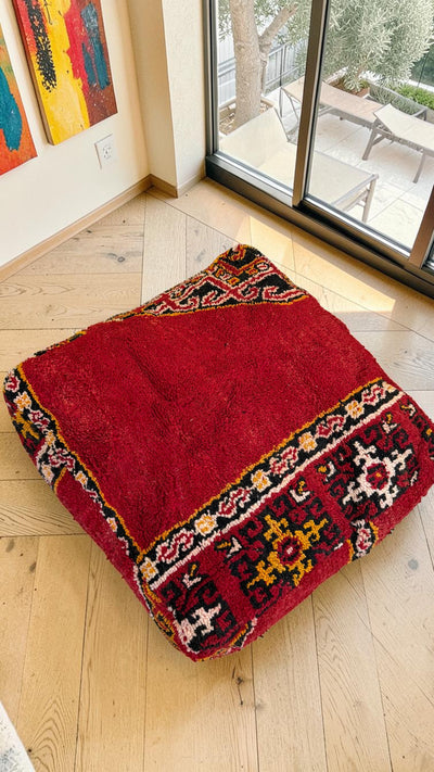 Pouf berbère vintage en laine naturelle – Fait main - 030