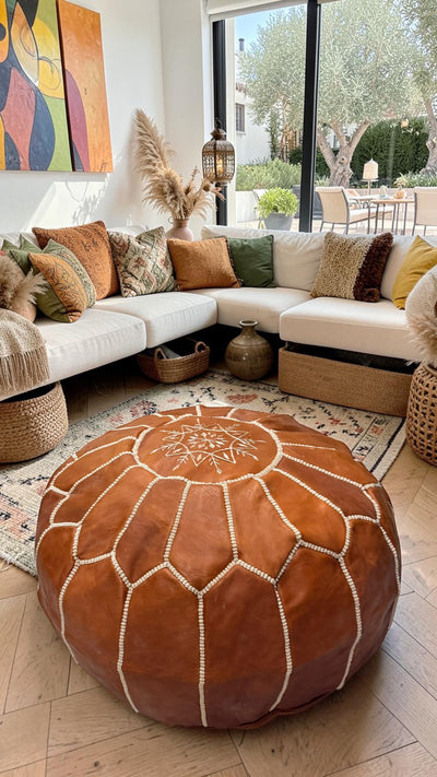 Pouf marocain en cuir – Fait main - 047
