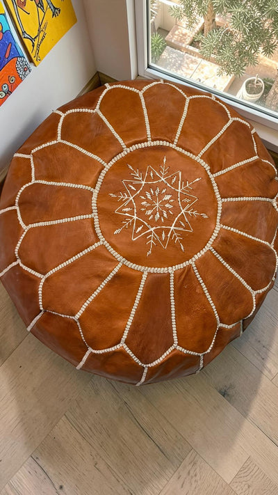 Pouf marocain en cuir – Fait main - 047