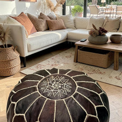 Pouf marocain en cuir – Fait main - 048