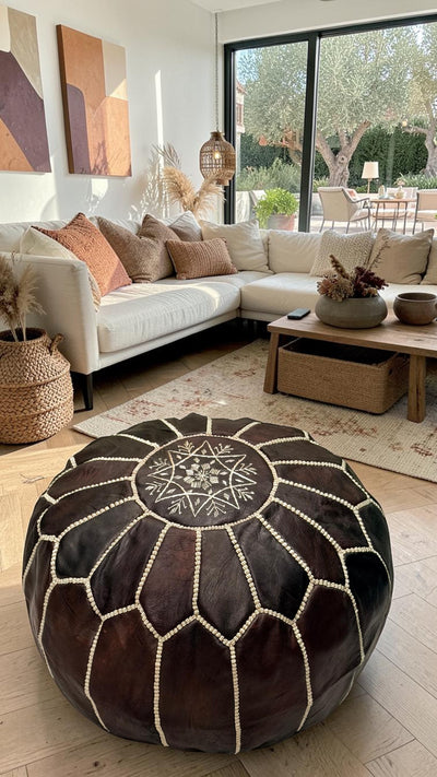 Pouf marocain en cuir – Fait main - 048