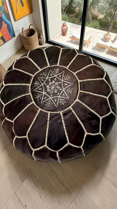Pouf marocain en cuir – Fait main - 048