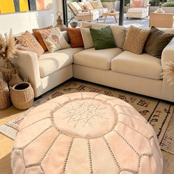 Pouf marocain en cuir – Fait main - 048