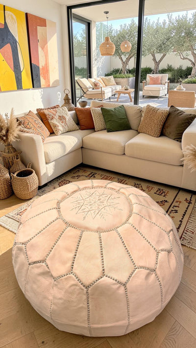 Pouf marocain en cuir – Fait main - 048