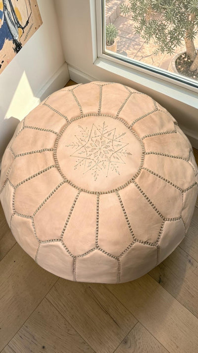 Pouf marocain en cuir – Fait main - 048