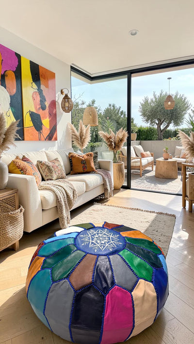 Pouf marocain en cuir – Fait main - 049