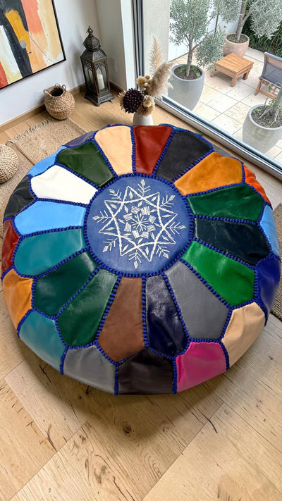 Pouf marocain en cuir – Fait main - 049