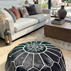 Pouf marocain en cuir – Fait main - 050