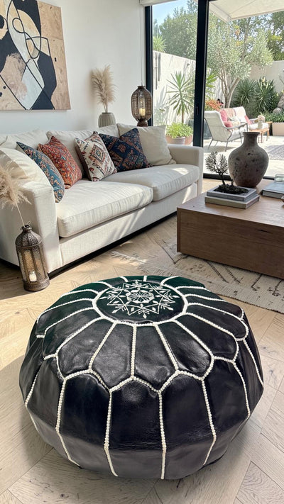 Pouf marocain en cuir – Fait main - 050