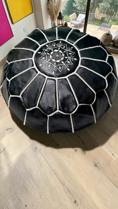 Pouf marocain en cuir – Fait main - 050